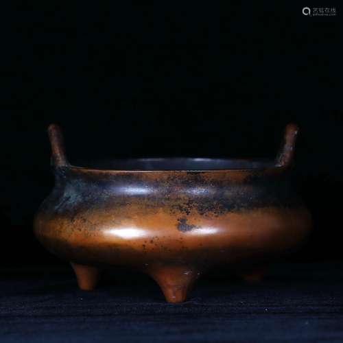 A Bronze Double Loop-Eared Tripod Incense Burner