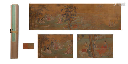 A Chinese Figures Painting Silk Handscroll, Unknown Painter