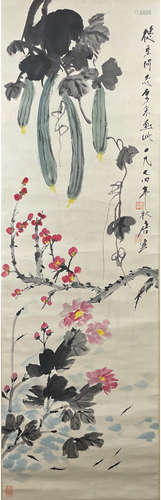 A Chinese Spring Scenery Painting Paper Scroll, Tang Yun Mar...