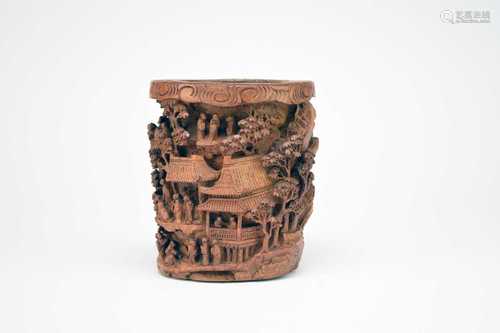 A Chinese carved bamboo brush pot, 19th century