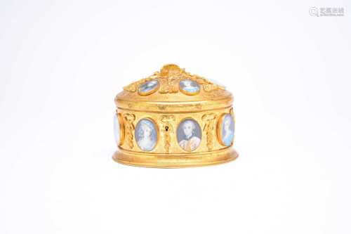 A 19th century, French, gilt metal oval casket, inset with 1...