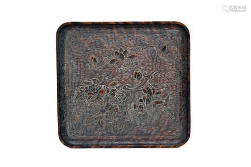 A Japanese carved hardwood tray, Meiji/Taisho period