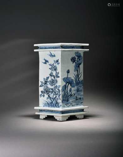 An unusual Chinese blue and white lozenge form vase, Qing Dy...