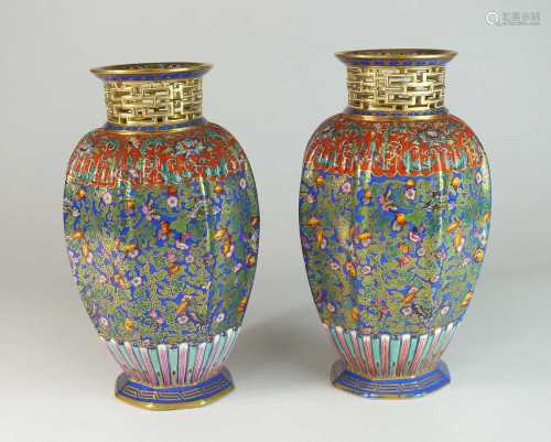 An unusual near pair of Coalport vases