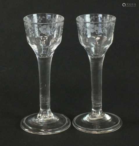 A near pair of 18th-century wine glasses