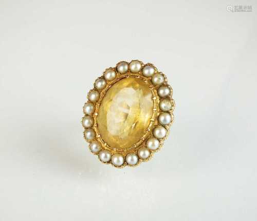 A 9ct gold citrine and split pearl cluster ring