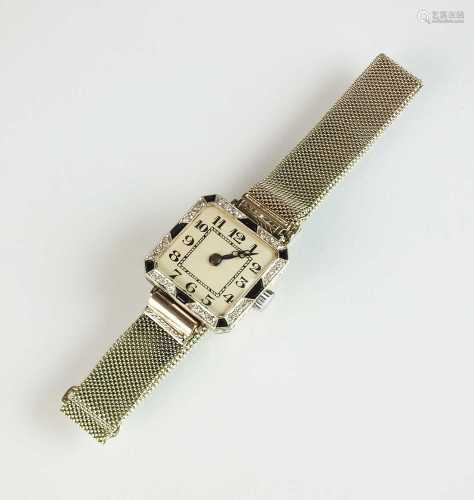 An Art Deco 18ct gold diamond and sapphire set wristwatch
