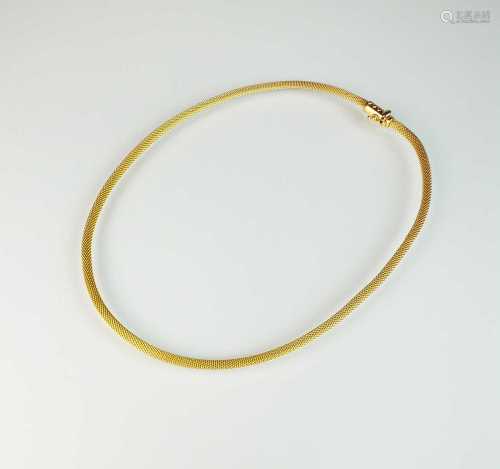 A yellow metal stylised cord mesh link necklace