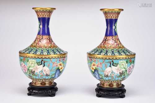 A pair of Chinese cloisonne vases, 20th century