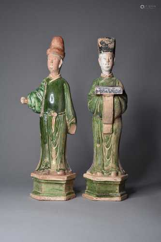 A pair of lead-glazed funerary figures, Ming Dynasty