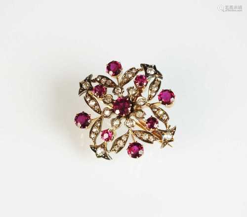 A late 19th century diamond and ruby brooch/pendant