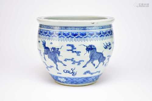 A Chinese blue and white jardiniere or fish bowl