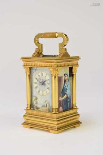 A miniature carriage timepiece with painted dial and sides