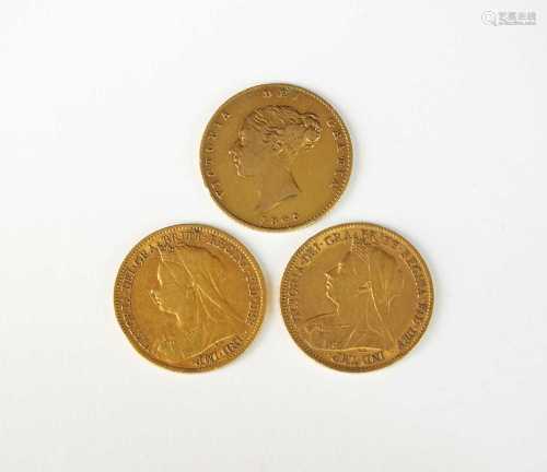 Three Victoria half sovereigns