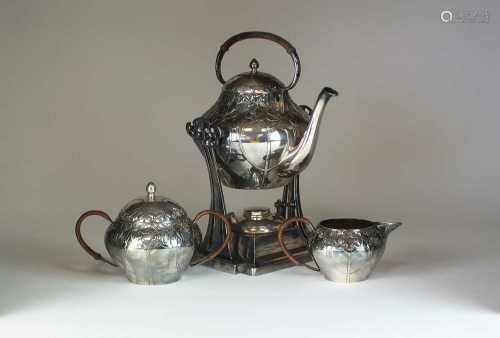 A Jugendstil three piece silver plated tea service by Moritz...