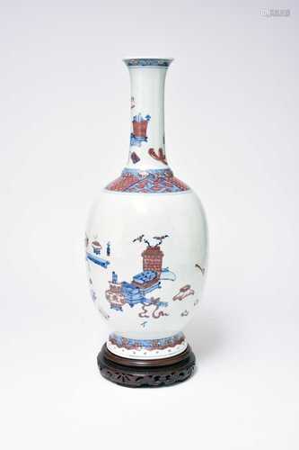 A Chinese underglaze-blue and copper red bottle vase