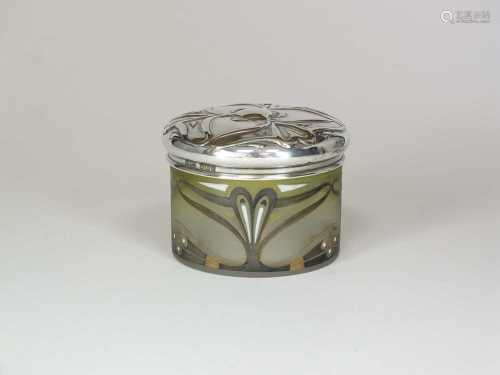 An Art Nouveau silver topped glass dressing table jar