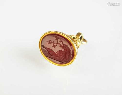 A Carnelian carved intaglio fob