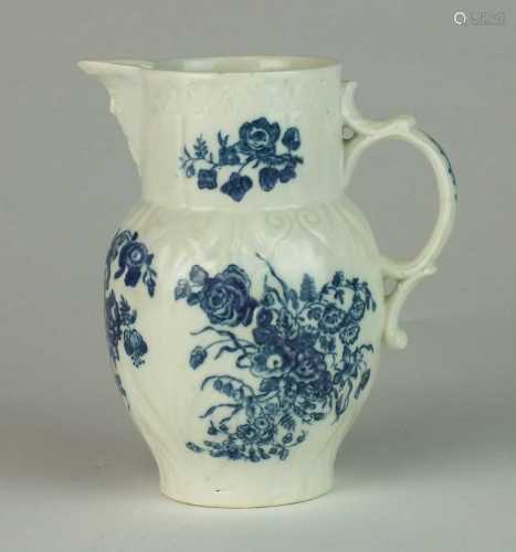 A small Caughley 'Bouquets' cabbage leaf moulded jug