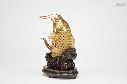 A Near Eastern jewelled gilt metal figure of a carp