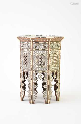 A Syrian octagonal occasional table, circa 1900, inlaid with...