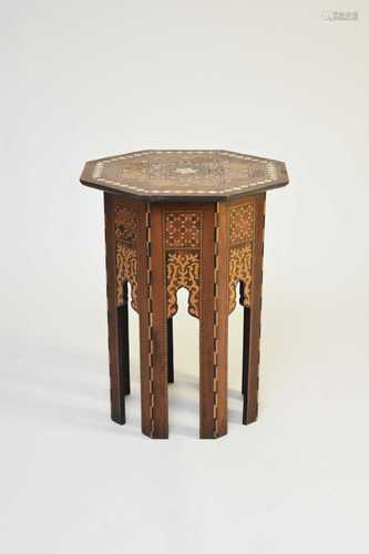 A late 19th century Ottoman octagonal table, inlaid with mot...