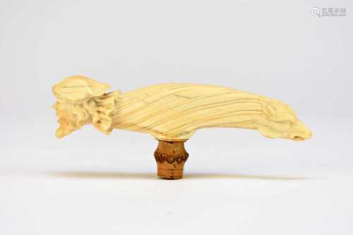 A 19th century, Dieppe, carved ivory walking cane handle