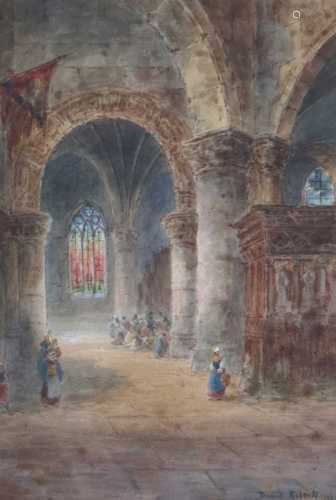David Roberts (British 1796-1864) Reims Cathedral Interior