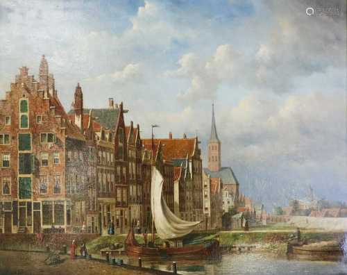 D*R* de Jongh (Dutch School), A riverside port scene