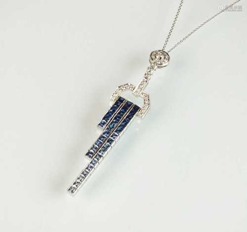 An Art Deco style sapphire and diamond pendant