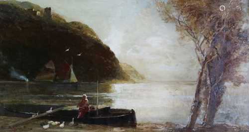 Edwin John Ellis (1842-1895) Lady Feeding Geese before Water...