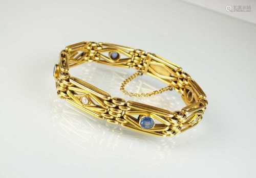 A sapphire and diamond stylised gate link bracelet