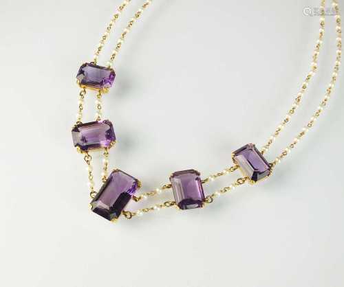 An amethyst and seed pearl necklace
