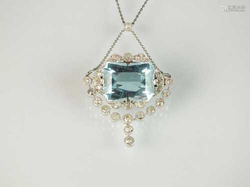 A Belle Epoque aquamarine and diamond pendant/brooch