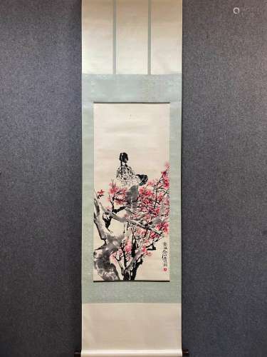 A Chinese Landscape Painting Paper Scroll, Shi Lu Mark