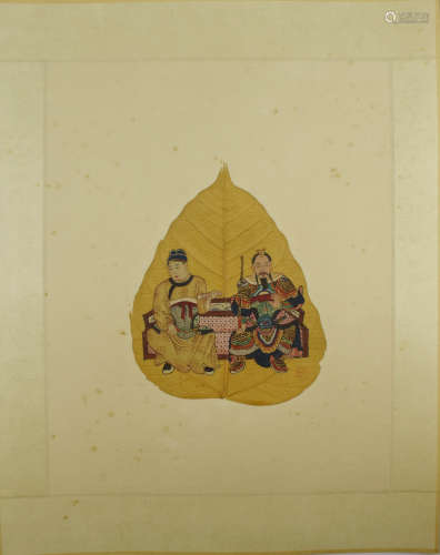 A Chinese Figure Painting Bodhi Leaf, Unknown Painter
