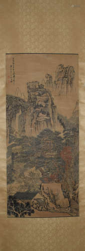A Chinese Landscape Painting Paper Scroll, Shi Tao Mark