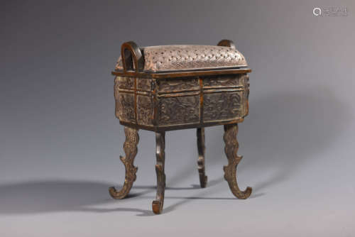 A Silver-Cover Four-Leg Incense Burner