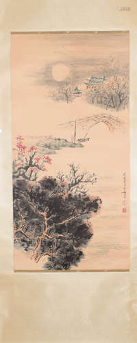A Chinese Landscape Painting Scroll, Huang Huanwu Mark