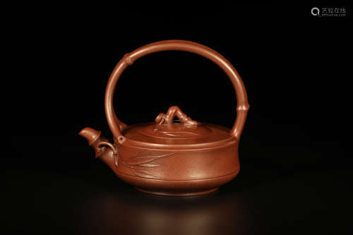 A Purple Clay Bamboo Loop-Handle Teapot