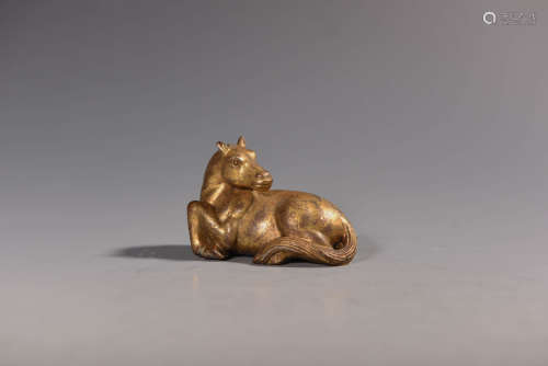 A Gilt Bronze Lying Horse Ornament