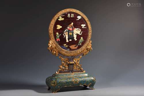 A Cloisonne Enamel Washing Elephant Lacquer Table Screen