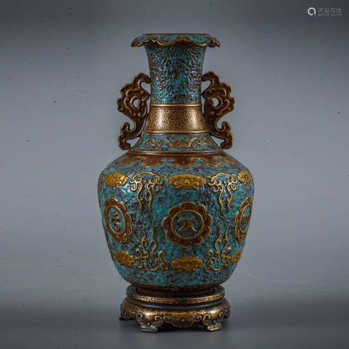 A Imitation Bronze-Glazed Double-Eared Lobed-Rim Vase