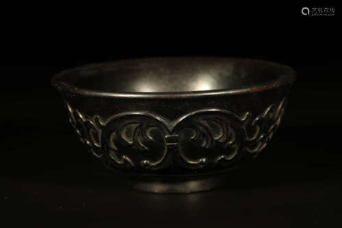 A Carved Sandalwood Floral Bowl