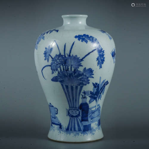 A Blue And White Po Ku Floral Meiping Vase