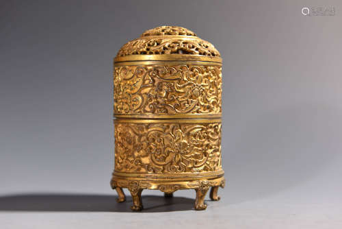 An Openwork Gilt Bronze Interlocking Flower Stacking Incense...