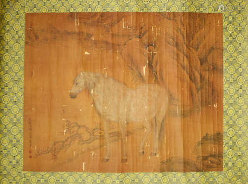 A Chinese Horse Painting Silk, Lang Shining Mark