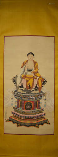 A Chinese Buddha Painting Paper Scroll, Liu Lingcang Mark
