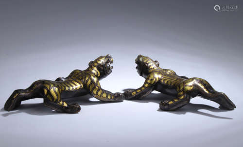 A Pair Of Silver And Gold Inlaid Bronze Paper Weights