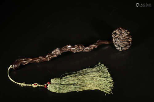 A Carved Sandalwood Buddha’S Hand Citron Ruyi Scepter